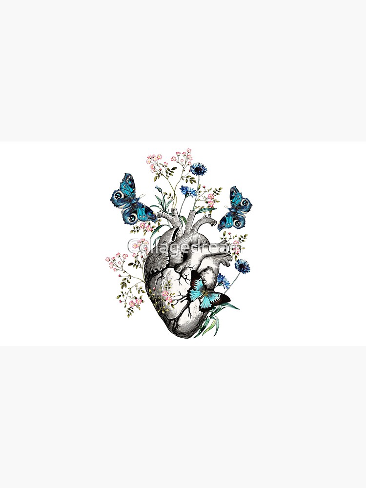 Human Heart Anatomy With Blue Butterflies And Flowers Floral Art Of Human Heart Illustration 3927