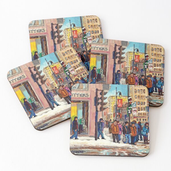 Item preview, DOWNTOWN MONTREAL WINTER SCENE ST CATHERINE STREET designed and sold by Carole  Spandau.