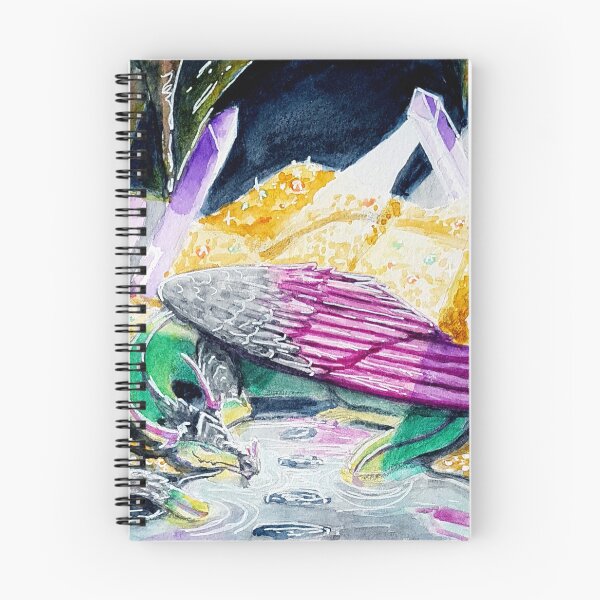 Item preview, Watercolour fantasy pet crystal vibrant colourful multicoloured rainbow dragon treasure cave designed and sold by AJPaint.