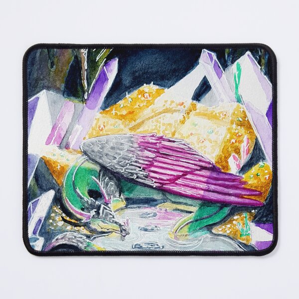 Item preview, Watercolour fantasy pet crystal vibrant colourful multicoloured rainbow dragon treasure cave designed and sold by AJPaint.