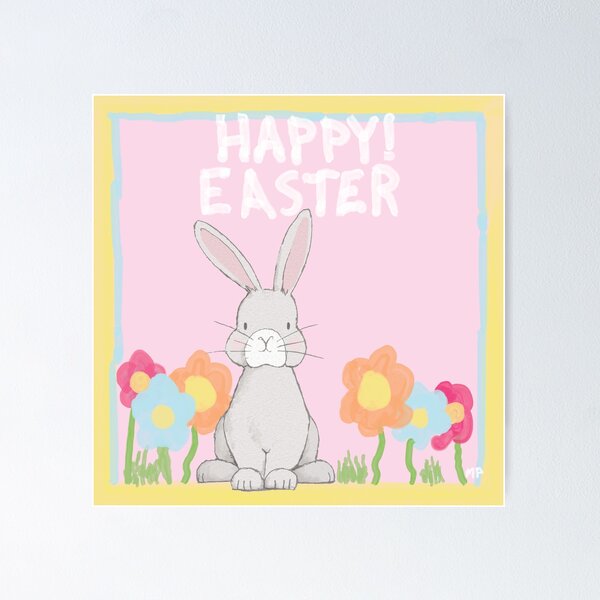 Item preview, Happy Easter-Bunny and Flowers Watercolor Design designed and sold by 69Designs-MP.