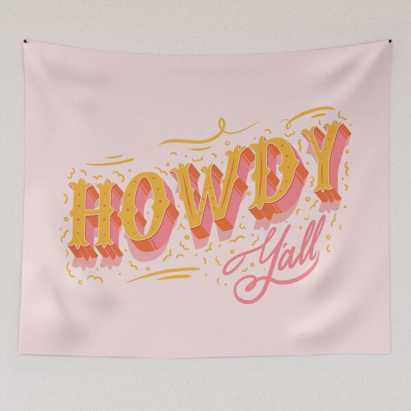 Item preview, HOWDY HOWDY HOWDY YALL | Yellow Pink Typography Lettering | Pink Background designed and sold by Any Color Designs.