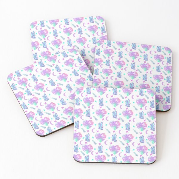 Item preview, Gemstone All Over Print Design- Pastel Moon, Crystals and Feather Pattern  designed and sold by azitabella.
