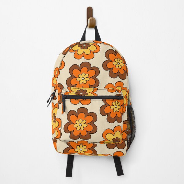 Item preview, Colorful Retro Flower Pattern Black Orange Brown Yellow and Beige designed and sold by tonymagnerart.