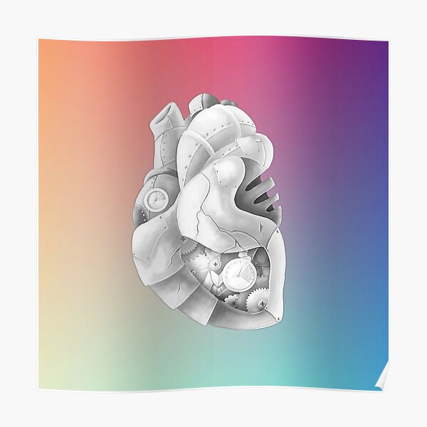 The Steam War Grayscale Heart With Rainbow Background Poster