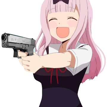 Imagen de la obra Chika fujiwara sostiene una pistola chica anime con una pistola de MichaMichou