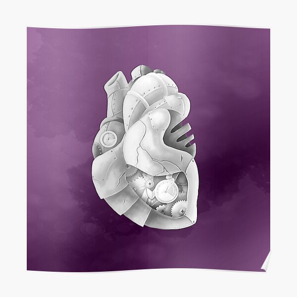 The Steam War Grayscale Heart With Amethyst Background Poster