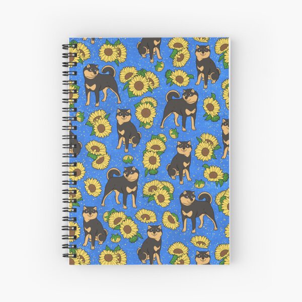 Full Body Black and Tan Hokkaido and Himawari Sunflowers Pattern (All-Over Print) Spiral Notebook