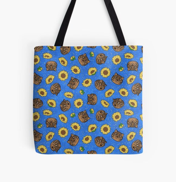 Brindle Hokkaido Faces and Himawari Sunflowers Pattern (All-Over Print) All Over Print Tote Bag