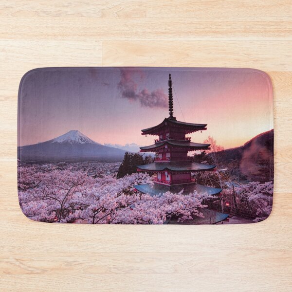 Item preview, Cherry Blossoms at Japanese Temple | Zen Peaceful Calming Pink Purple Tranquil Flowers Mount Fuji designed and sold by CanvasKnight.
