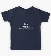 Feministischer Superpower Slogan weiß blau Kinder T-Shirt