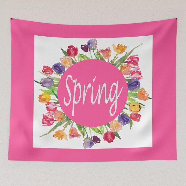 Item preview, Spring: circle of tulips with pink background and border designed and sold by Becky Hunter.
