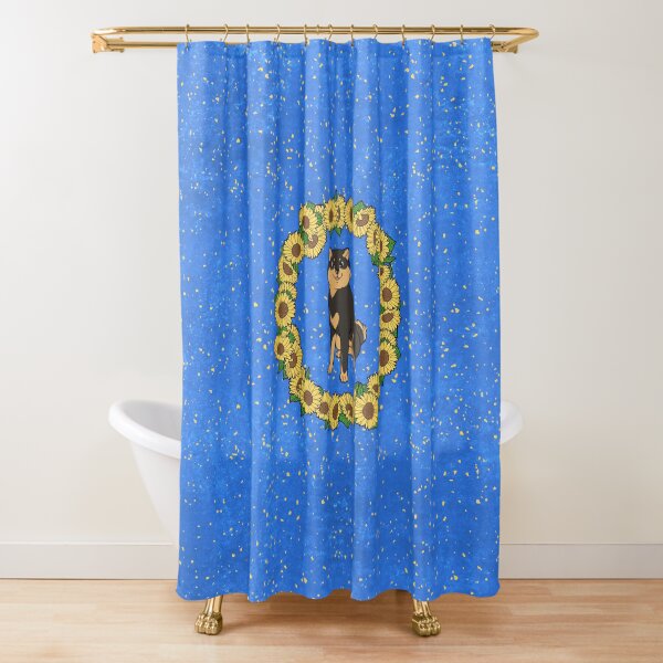 Black and Tan Hokkaido and Himawari Sunflowers Wreath (All-Over Print) Shower Curtain