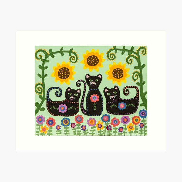 Item preview, Tres gatos negros en el jardín, pintados a mano. designed and sold by waterlily-joy.
