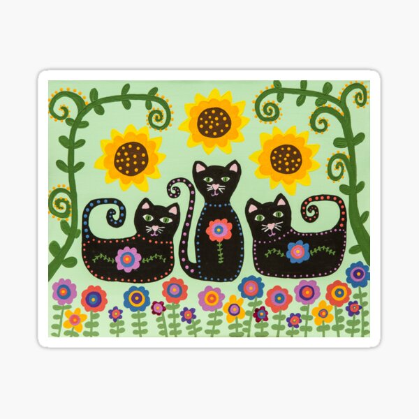 Item preview, Three black cats in the garden- hand painted designed and sold by waterlily-joy.