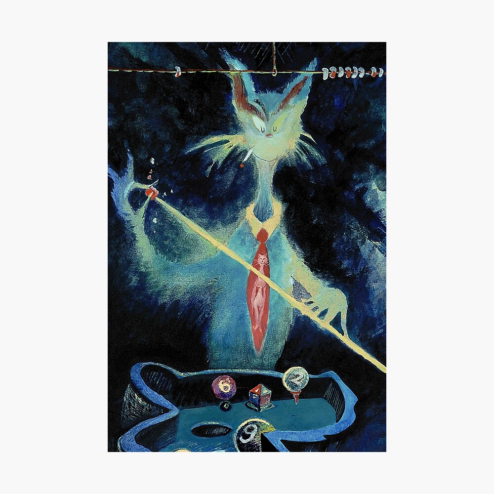 Cat Playing Pool at Night | Billiards Cat Painting | Crazy Cat Decor | Nightlife Kitty Poster