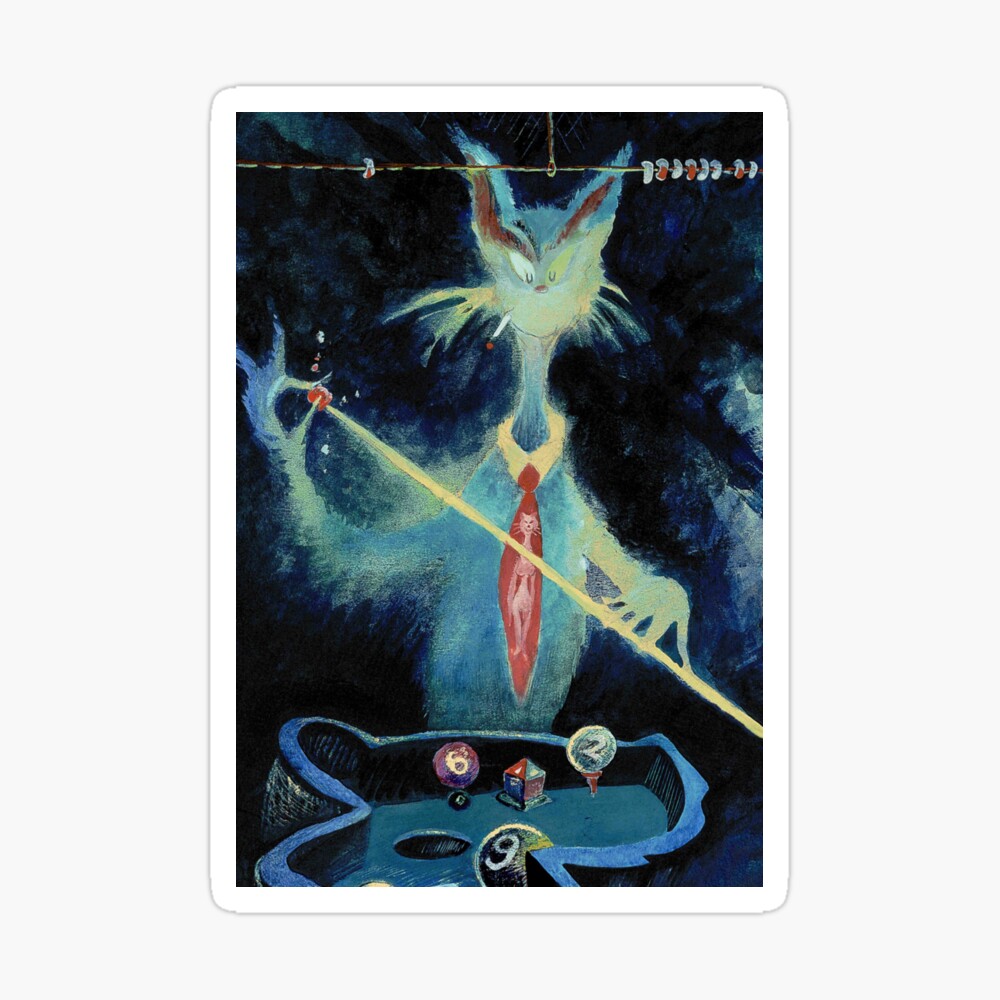 Cat Playing Pool at Night | Billiards Cat Painting | Crazy Cat Decor | Nightlife Kitty Poster