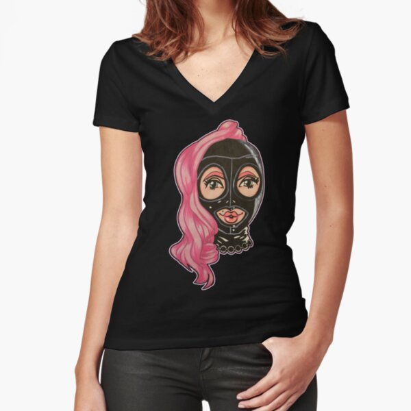 Latex Hood & Ponytail Fitted V-Neck T-Shirt