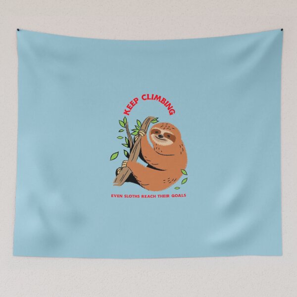 Aperçu de l'œuvre Continuez à grimper, même les paresseux atteignent leurs objectifs - T-shirt essentiel Sloth créée et vendue par JanSchapers.