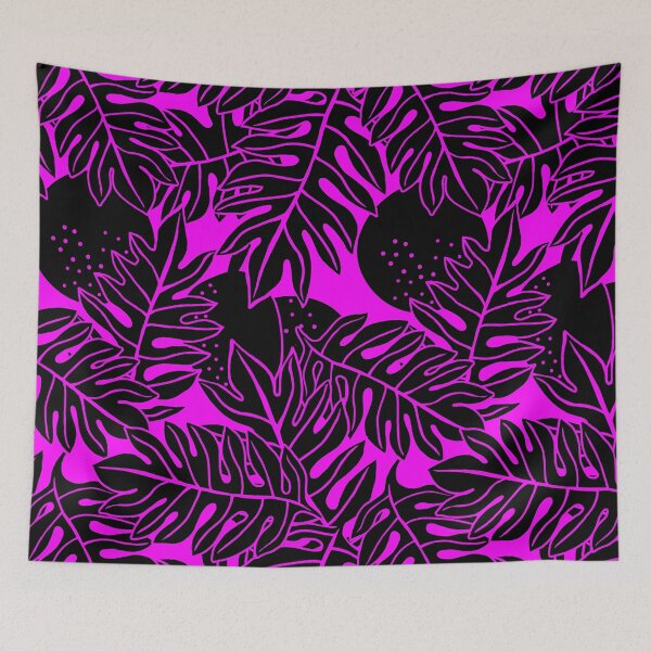 Item preview, Colorful Hawaiian Breadfruit-Ulu leaves-black and fuscia designed and sold by Linda Maliuana.
