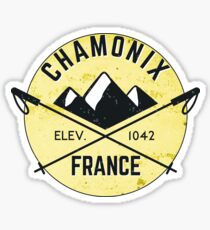 SKIING CHAMONIX MONT BLANC FRANCE Ski Mountain Mountains Skis Silhouette Snowboard Snowboarding 4 Sticker
