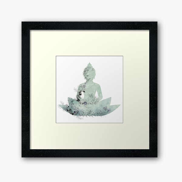 Item preview, Buddha with lotus flower in nordic green watercolor designed and sold by Marina Braga  Artista en acuarela y diseñadora gráfica.