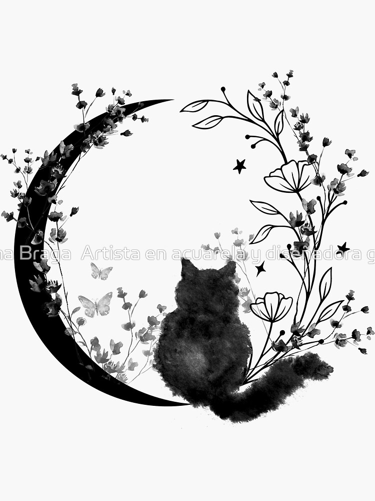 Black cat icon and moon phase' Sticker