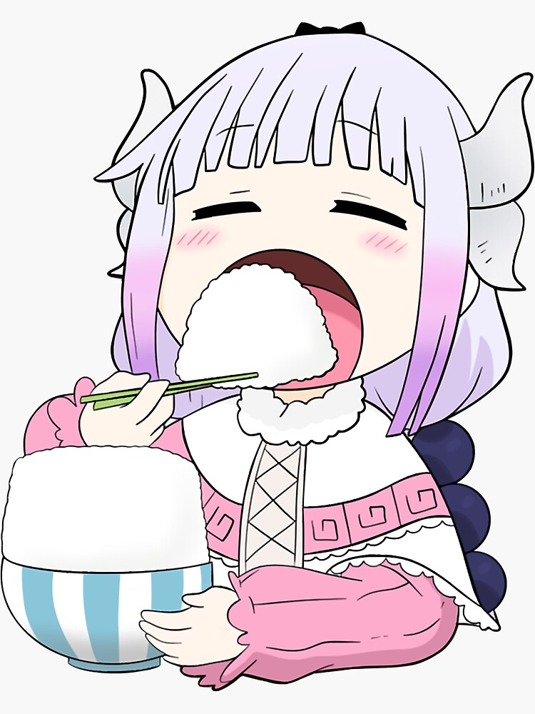Kanna Eating Rice Miss Kobayashis Dragon Maid Anime Sticker By