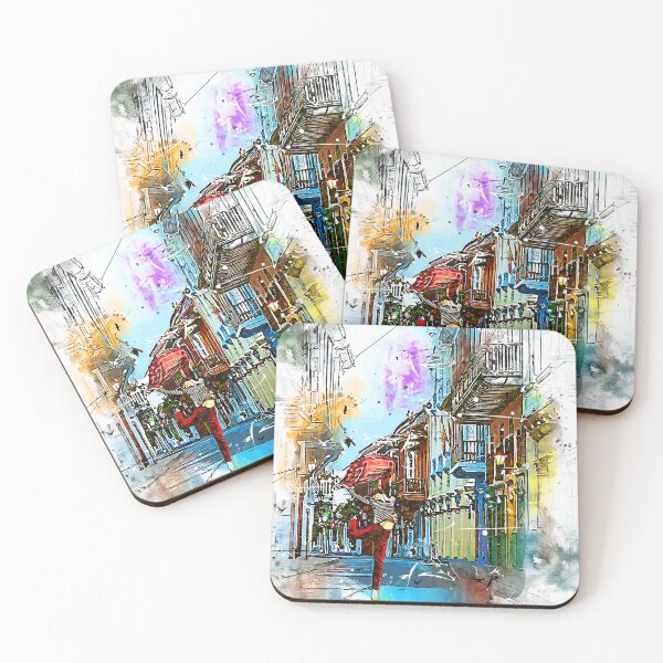 Item preview, Dancing on a road in Cartagena Colombia watercolor design white version designed and sold by M-Infinite.