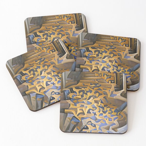 Item preview, Salvador Dali style image of blue and yellow flowing down stairs. designed and sold by janesg.