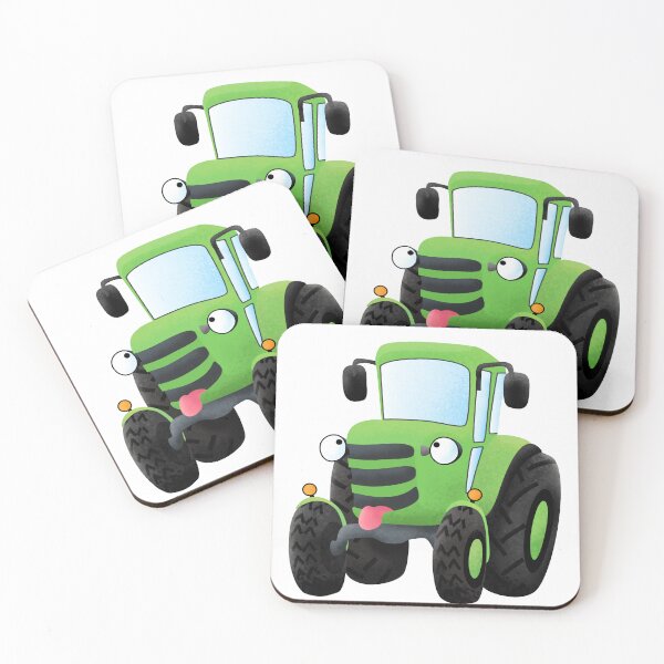 Item preview, Cute green happy farm tractor cartoon illustration designed and sold by FrogFactory.