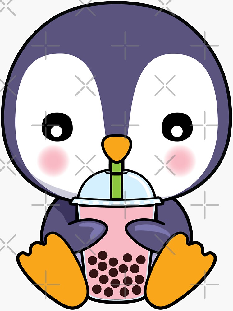 "Cute Penguin Drinking Boba Tea" Sticker by jmbeezee | Redbubble