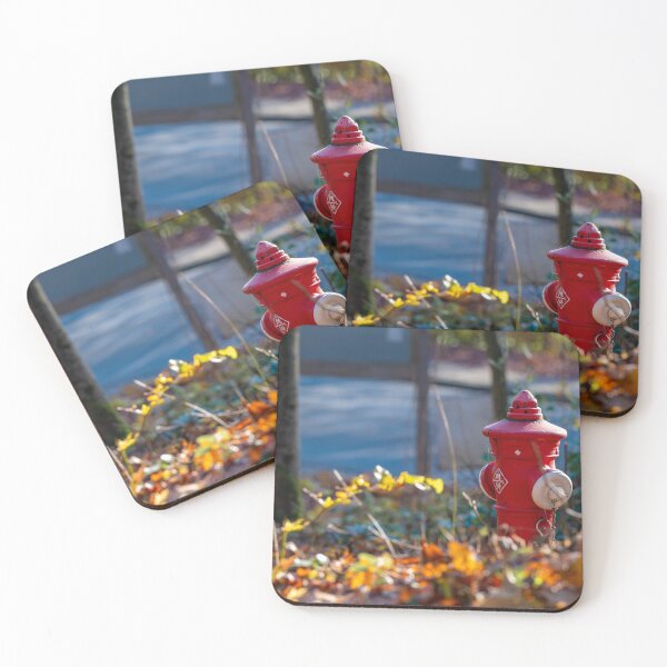 Item preview, red hydrant in the foliage designed and sold by OskiOnTour.