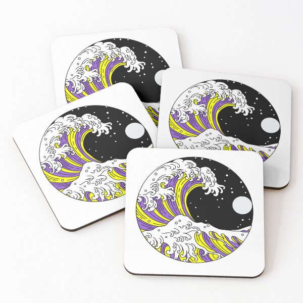 Item preview, Circular Japanese Wave Non Binary. Nonbinary Pride designed and sold by Subtle Pride Shop.