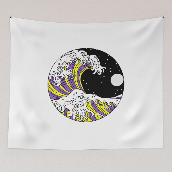 Item preview, Circular Japanese Wave Non Binary. Nonbinary Pride designed and sold by Subtle Pride Shop.