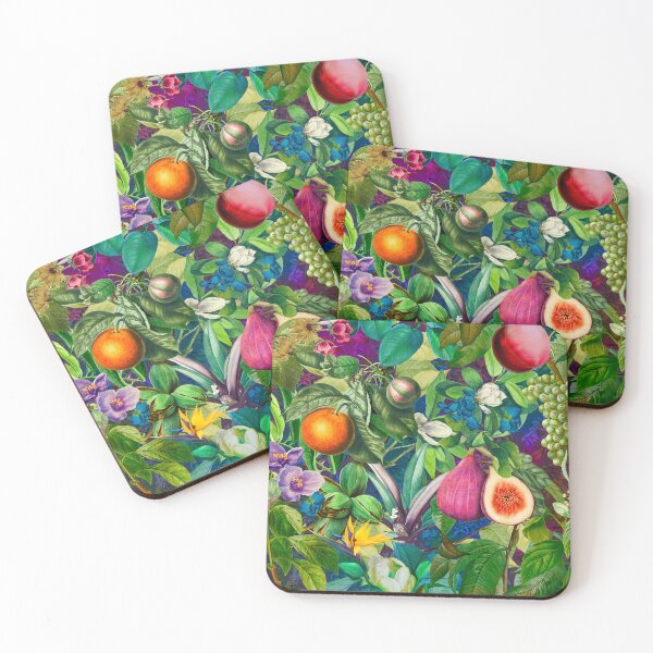 Item preview, Trendy exotic tropical floral leaves and fruits tropical pattern, botanical illustration, purple blue floral illustration   designed and sold by ZeinabTaha.