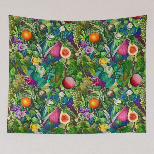Item preview, Trendy exotic tropical floral leaves and fruits tropical pattern, botanical illustration, purple blue floral illustration   designed and sold by ZeinabTaha.