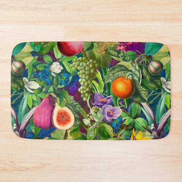 Item preview, Trendy exotic tropical floral leaves and fruits tropical pattern, botanical illustration, purple blue floral illustration   designed and sold by ZeinabTaha.