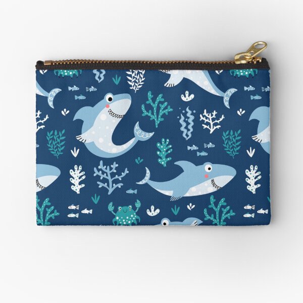 Cute pattern with sharks and fishes with sea plants Zipper Pouch