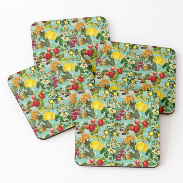 Item preview, Vintage fruit garden pattern, strawberries, vintage botanical, fruit pattern, green mint floral illustration  designed and sold by ZeinabTaha.