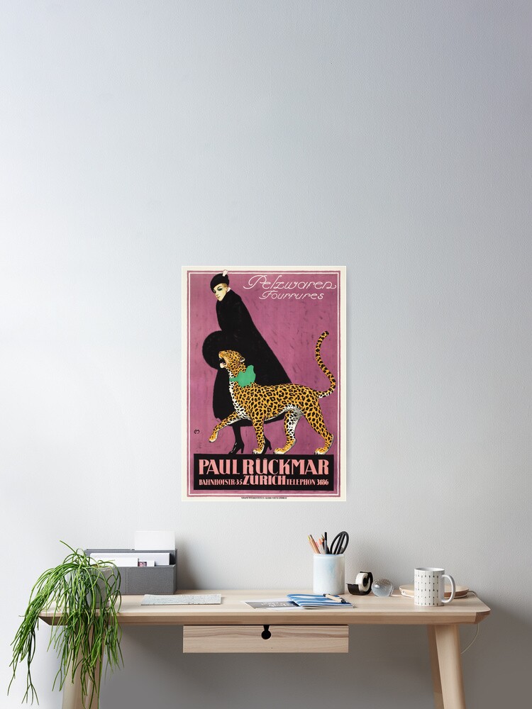 Thumbnail 2 of 3, Poster, P. Ruckmar and Co Zurich 1910 by Carl Moos Woman Fashion Fur Clothing Advertisement designed and sold by retroposters.