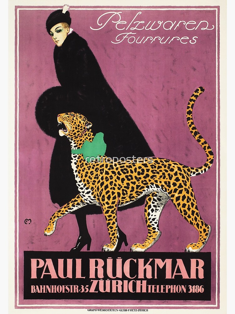 Thumbnail 3 of 3, Poster, P. Ruckmar and Co Zurich 1910 by Carl Moos Woman Fashion Fur Clothing Advertisement designed and sold by retroposters.