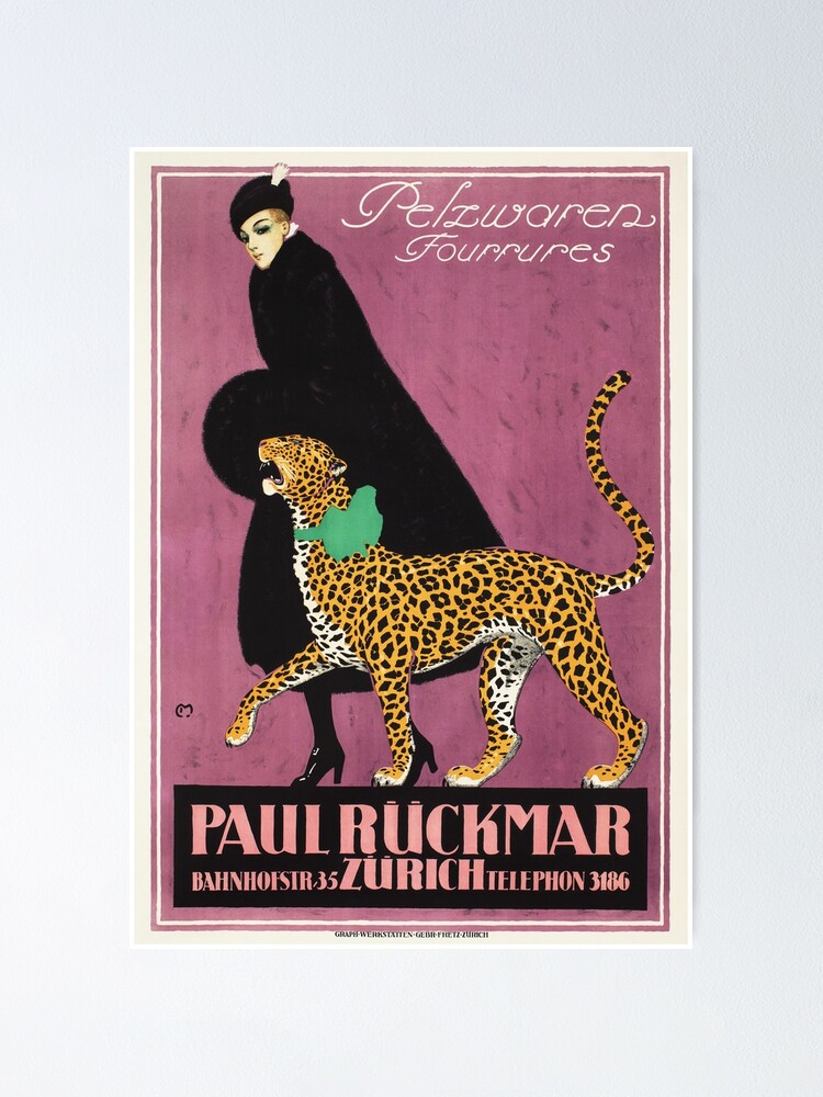 Thumbnail 1 of 3, Poster, P. Ruckmar and Co Zurich 1910 by Carl Moos Woman Fashion Fur Clothing Advertisement designed and sold by retroposters.