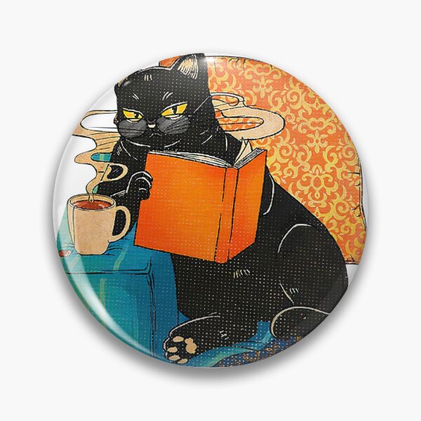Item preview, Gato negro lee un libro y bebe café, será divertido designed and sold by RobeLan.