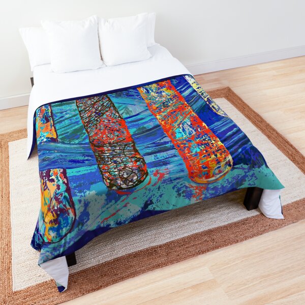 Filigree Cylinders on a Blue Ground Comforter