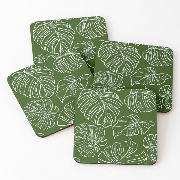 Item preview, Monstera Leaves Large Tropical Line Art Dark Green and White designed and sold by TeesForNerds.