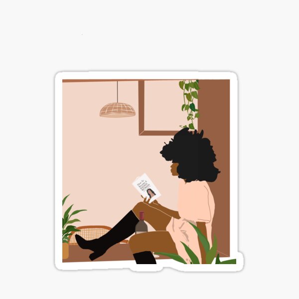 Illustration of African woman reading Sticker