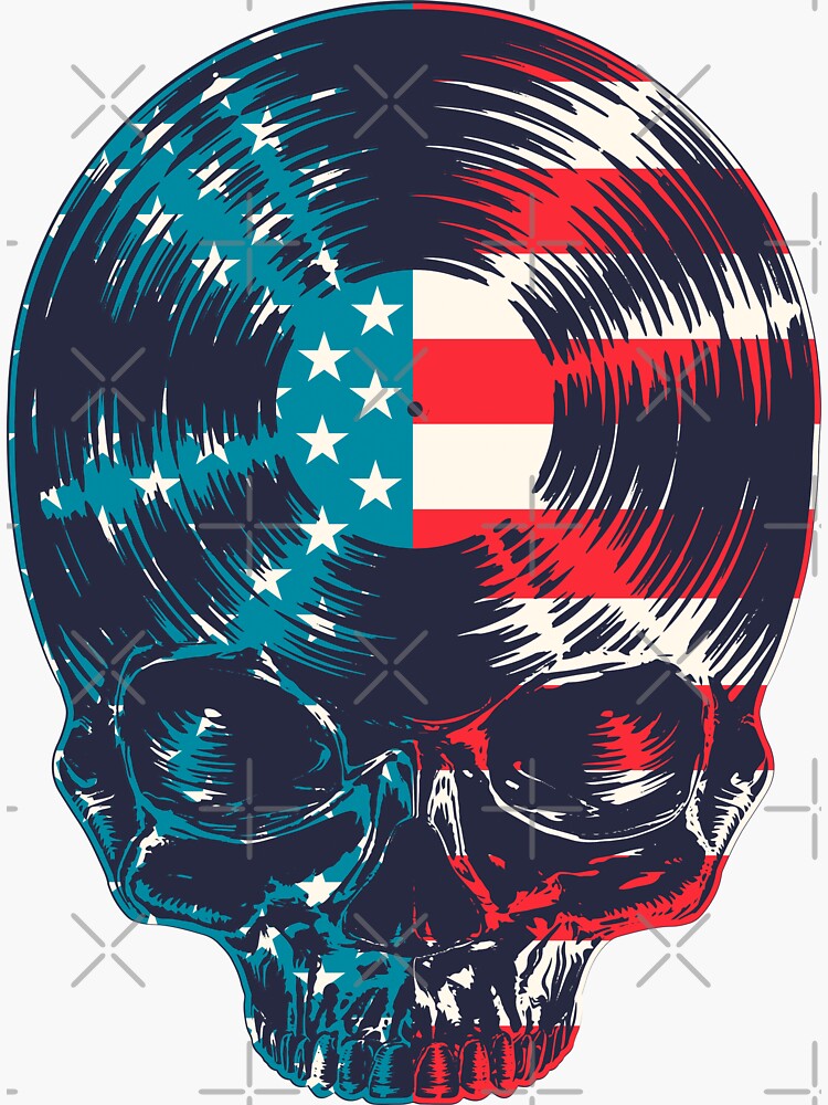 Vinyl Lover Usa Flag Patriotic Vintage Gothic Skull Record Sticker By Grandeduc Redbubble