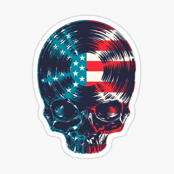 Vinyl Lover Usa Flag Patriotic Vintage Gothic Skull Record Sticker By