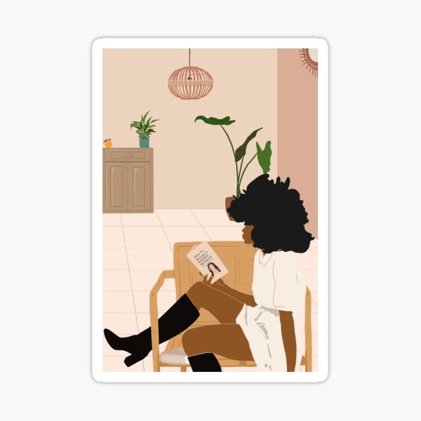 Illustration of African woman reading Sticker